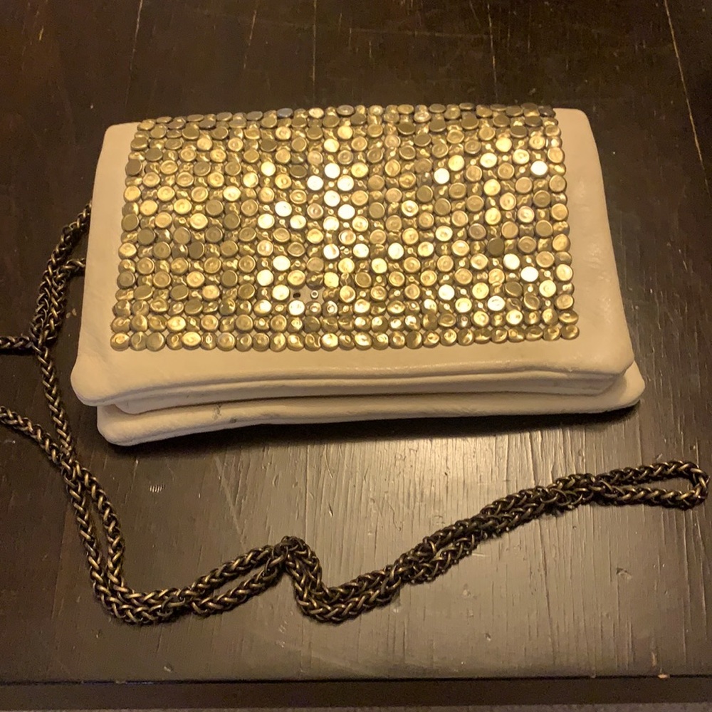 Crossbody cream and metallic bag!